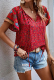 Boho Print Split V Neck Flare Sleeves Blouse