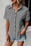 Striped Open Button Short Sleeves Blouse