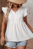 White Ruffle Sleeves Swiss Dot Lace Crochet Top