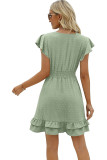 Surplice V Neck Swiss Dot Ruffle Dress