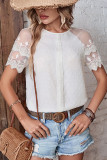 White Sheer Mesh Sleeves Swiss Dot Lace Top