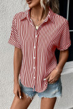 Striped Open Button Short Sleeves Blouse