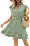 Surplice V Neck Swiss Dot Ruffle Dress