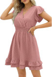 Surplice V Neck Swiss Dot Ruffle Dress