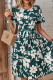 Green Floral Flare Sleeves Pleated Midi Dress