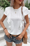 White Eyelet Ruffles Tiered Sleeves Top