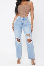 High Waist Washed Ripped Jeans