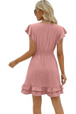 Surplice V Neck Swiss Dot Ruffle Dress