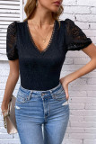 Black V Neck Lace Bodysuit