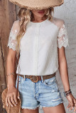 White Sheer Mesh Sleeves Swiss Dot Lace Top