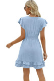 Surplice V Neck Swiss Dot Ruffle Dress