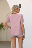 V Neck Lace Edge Swiss Dot Blouse Top