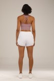 Plain Elastic Waist Zipper Pocket Sports Shorts