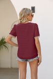 V Neck Lace Edge Swiss Dot Blouse Top