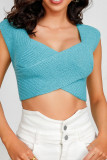 Turquoise Twisted Knit Crop Top