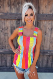 Multicolor Color Block Shirred Square Neck Tank Top