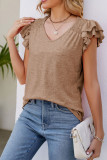 Plain V Neck Ruffles Tiered Sleeves Top