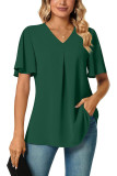 Plain V Neck Flare Sleeves Top