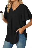 Plain V Neck Flare Sleeves Top