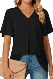 Plain V Neck Flare Sleeves Top
