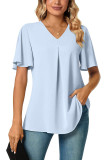 Plain V Neck Flare Sleeves Top