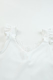White V Neck Lace Ruffle Tank Top