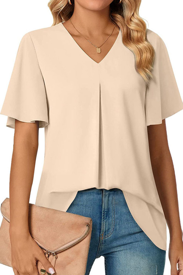 Plain V Neck Flare Sleeves Top