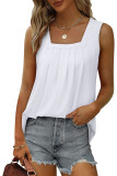 Plain Square Neck Tucked Stitching Tank Top