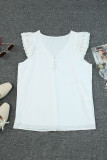 White Layered Laser Cut Flutter Shoulder V Neck Top