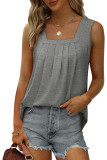 Plain Square Neck Tucked Stitching Tank Top
