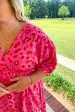 Rose Plus Size 3/4 Sleeves V Neck Leopard Dress