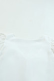 White Layered Laser Cut Flutter Shoulder V Neck Top