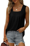 Plain Square Neck Tucked Stitching Tank Top
