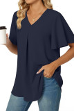 Plain V Neck Flare Sleeves Top