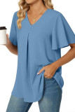 Plain V Neck Flare Sleeves Top