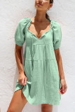 Plain Textured Square Split Collar Babydoll Dress