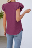 Plain V Neck Ruffles Tiered Sleeves Top
