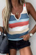 Multicolor Striped Color Block Notched Neck Tank Top