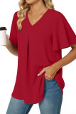 Plain V Neck Flare Sleeves Top