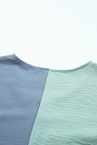 Green Color Block Shirred 3/4 Sleeve V Neck Top