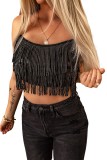 Black Tasseled Spaghetti Strap Cropped Tank Top