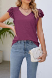 Plain V Neck Ruffles Tiered Sleeves Top