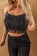 Black Tasseled Spaghetti Strap Cropped Tank Top