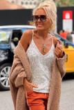 Silver Spaghetti Straps Sequin Tank Top