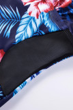 Black Floral Print Mesh Patchwork Criss Cross One-piece Swimsuit
