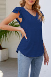 Plain V Neck Ruffles Tiered Sleeves Top
