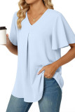 Plain V Neck Flare Sleeves Top