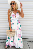 White Floral Twist Cutout Adjustable Straps Maxi Dress