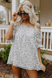Leopard Frilled Off Shoulder Puff Sleeve Blouse