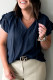 Sky Blue Tiered Ruffled Sleeve Drawstring V Neck Plus Size Blouse